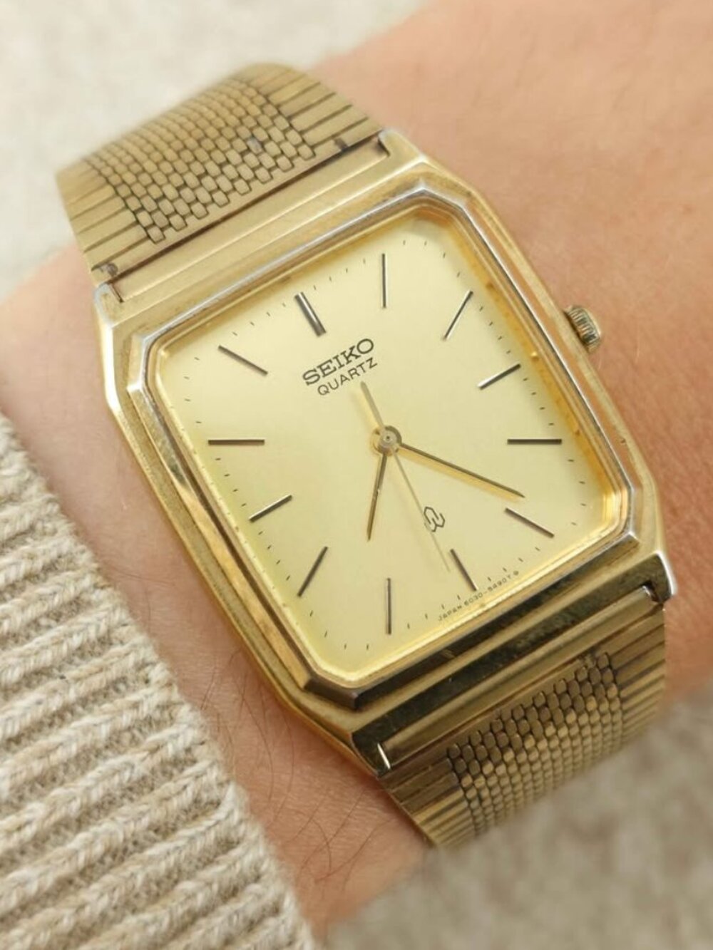 Seiko Men's Dress Watch Quartz 6030-5430 Rectangular Vintage Tank JDM Gold Works